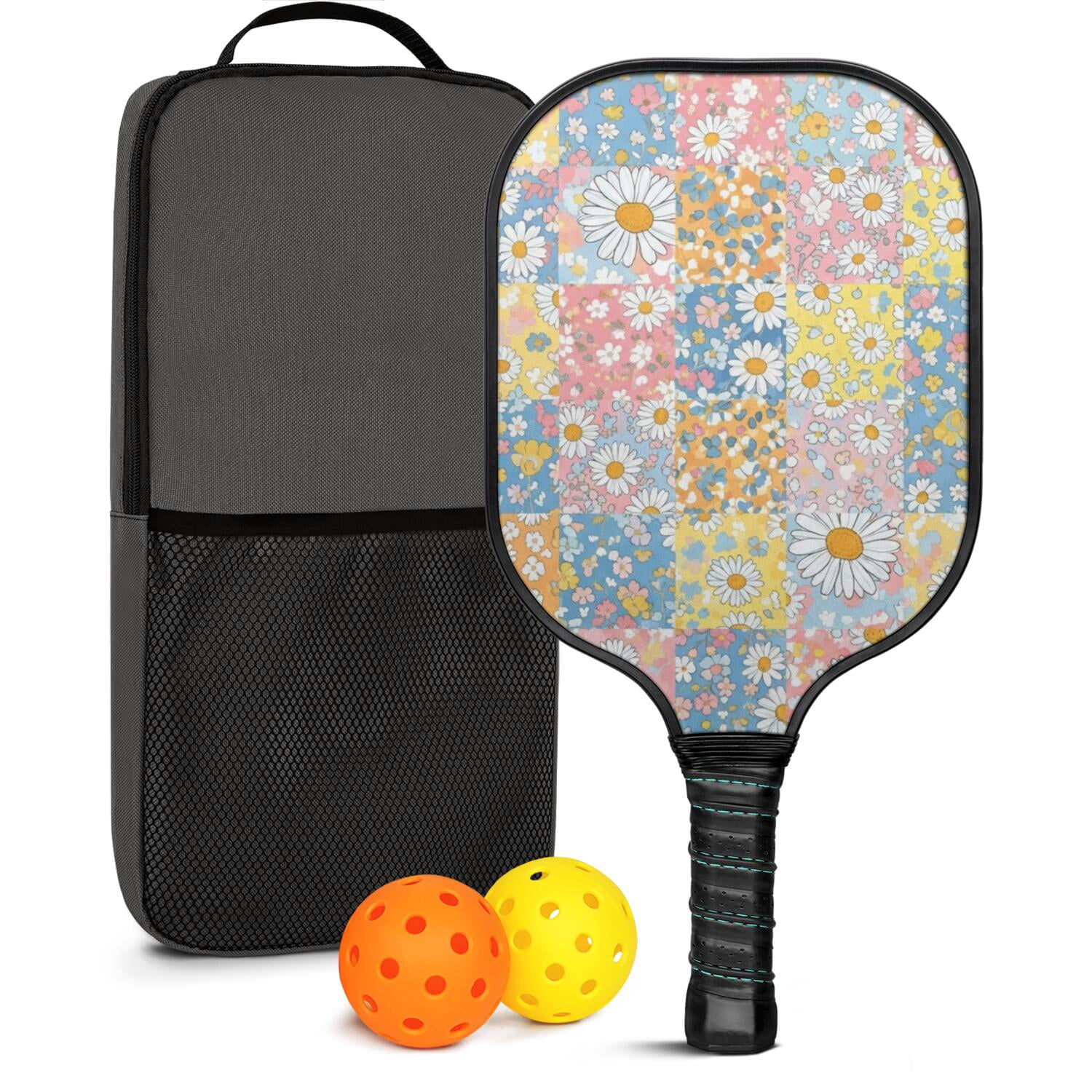 Pickleball Paddles Set,Pioneer Flower Floral Print Pattern Fiberglass Surface Pickleball Racket Set with 2 Indoor Outdoor Pickleball Balls and Pickleball Bag,Pickle-ball Equipment