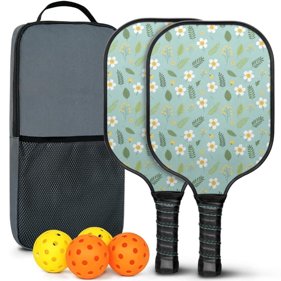 Pickleball Paddles Set,Pioneer Flower Floral Print Pattern Fiberglass Surface Pickleball Racket Set with 2 Indoor Outdoor Pickleball Balls and Pickleball Bag,Pickle-ball Equipment