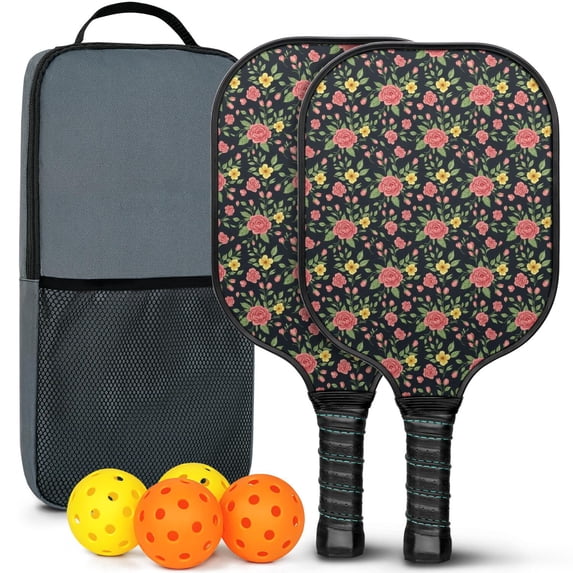 Pickleball Paddles Set,Pioneer Flower Floral Print Pattern Fiberglass Surface Pickleball Racket Set with 2 Indoor Outdoor Pickleball Balls and Pickleball Bag,Pickle-ball Equipment