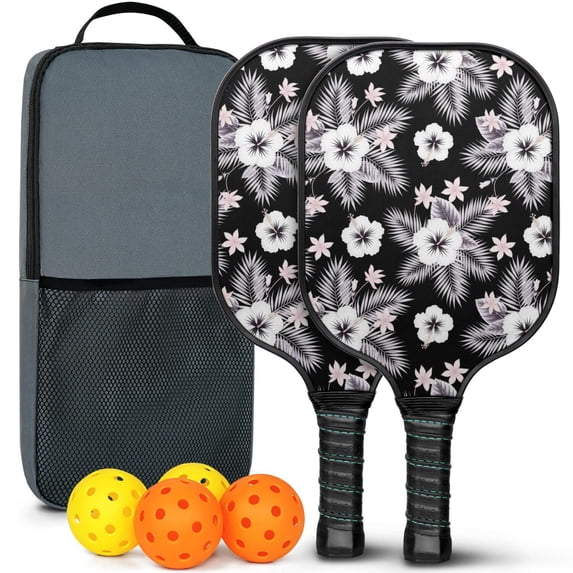 Pickleball Paddles Set,Pioneer Flower Floral Print Pattern Fiberglass Surface Pickleball Racket Set with 2 Indoor Outdoor Pickleball Balls and Pickleball Bag,Pickle-ball Equipment