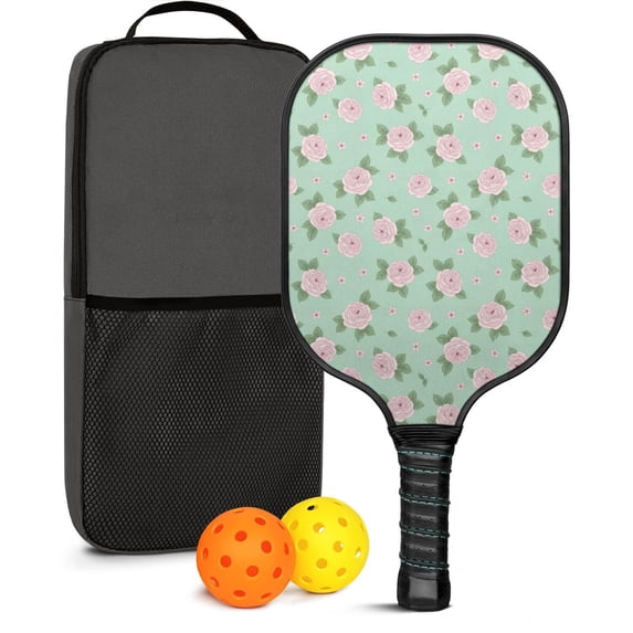 Pickleball Paddles Set,Pioneer Flower Floral Print Pattern Fiberglass Surface Pickleball Racket Set with 2 Indoor Outdoor Pickleball Balls and Pickleball Bag,Pickle-ball Equipment