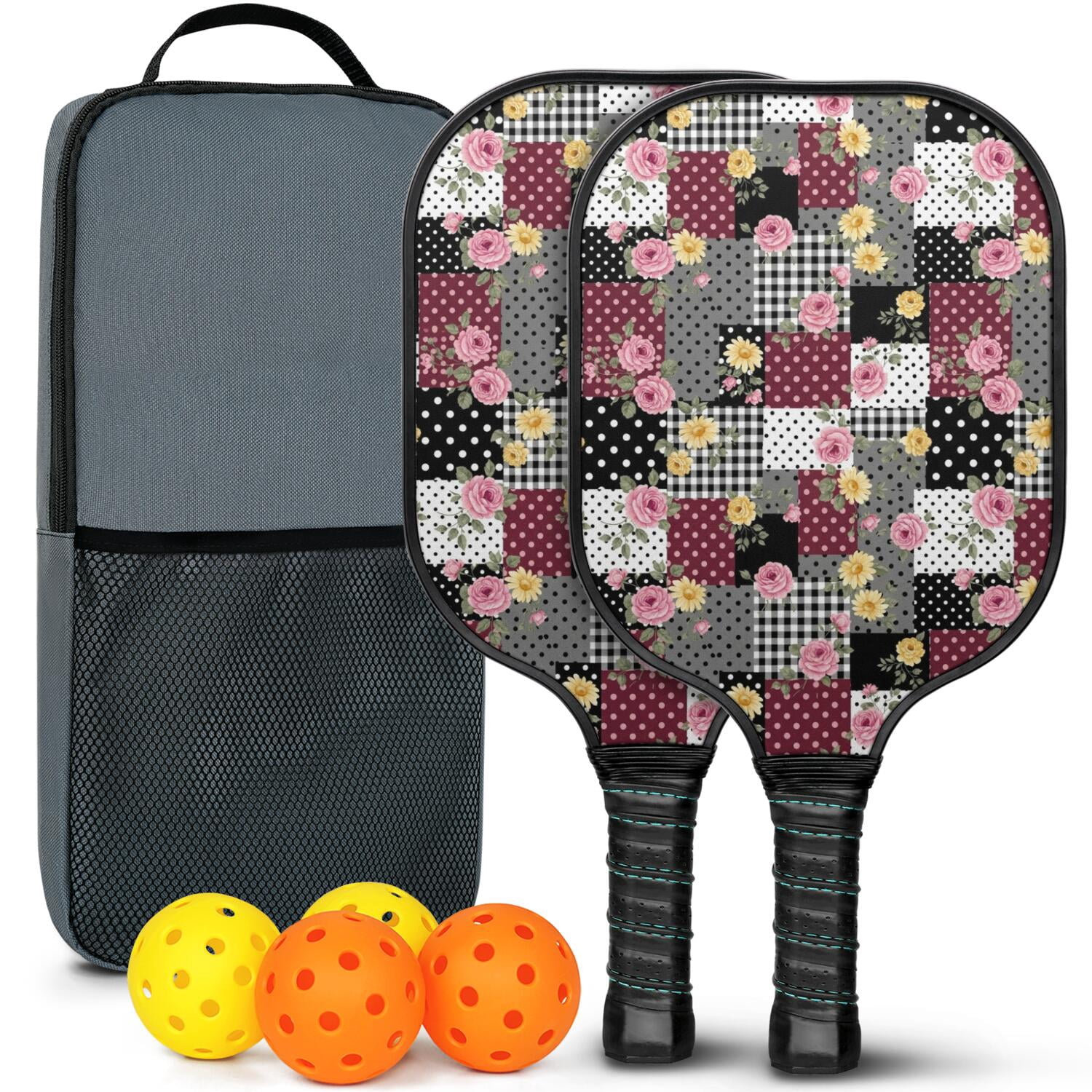 Pickleball Rackets Ed Pickleball Paddles Set,Pioneer Flower Floral Print Pattern Fiberglass ...