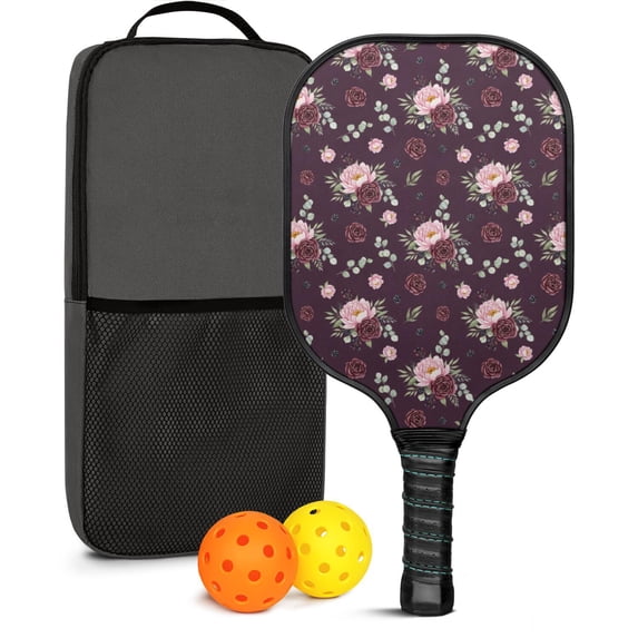 Pickleball Paddles Set,Pioneer Flower Floral Print Pattern Fiberglass Surface Pickleball Racket Set with 2 Indoor Outdoor Pickleball Balls and Pickleball Bag,Pickle-ball Equipment
