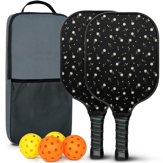 Pickleball Paddles Set,Pioneer Flower Floral Print Pattern Fiberglass Surface Pickleball Racket Set with 2 Indoor Outdoor Pickleball Balls and Pickleball Bag,Pickle-ball Equipment
