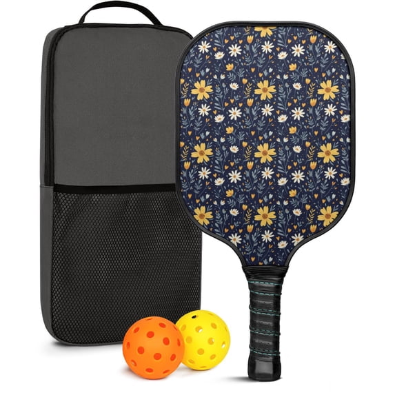 Pickleball Paddles Set,Pioneer Flower Floral Print Pattern Fiberglass Surface Pickleball Racket Set with 2 Indoor Outdoor Pickleball Balls and Pickleball Bag,Pickle-ball Equipment