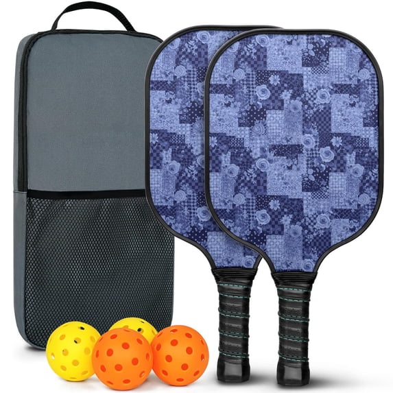 Pickleball Paddles Set,Pioneer Flower Floral Print Pattern Fiberglass Surface Pickleball Racket Set with 2 Indoor Outdoor Pickleball Balls and Pickleball Bag,Pickle-ball Equipment