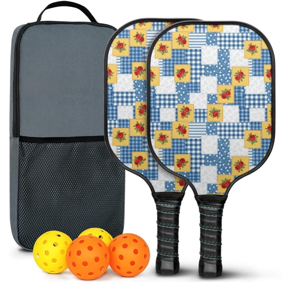 Pickleball Paddles Set,Pioneer Flower Floral Print Pattern Fiberglass Surface Pickleball Racket Set with 2 Indoor Outdoor Pickleball Balls and Pickleball Bag,Pickle-ball Equipment