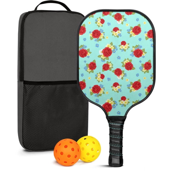 Pickleball Paddles Set,Pioneer Flower Floral Print Pattern Fiberglass Surface Pickleball Racket Set with 2 Indoor Outdoor Pickleball Balls and Pickleball Bag,Pickle-ball Equipment