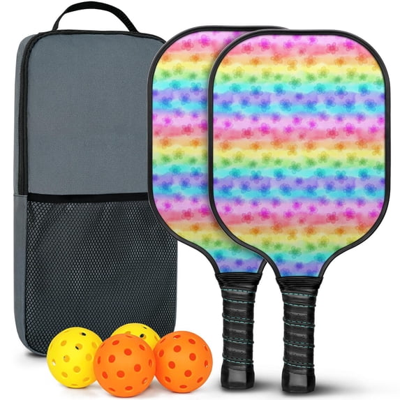 Pickleball Paddles Set,Pioneer Flower Floral Print Pattern Fiberglass Surface Pickleball Racket Set with 2 Indoor Outdoor Pickleball Balls and Pickleball Bag,Pickle-ball Equipment