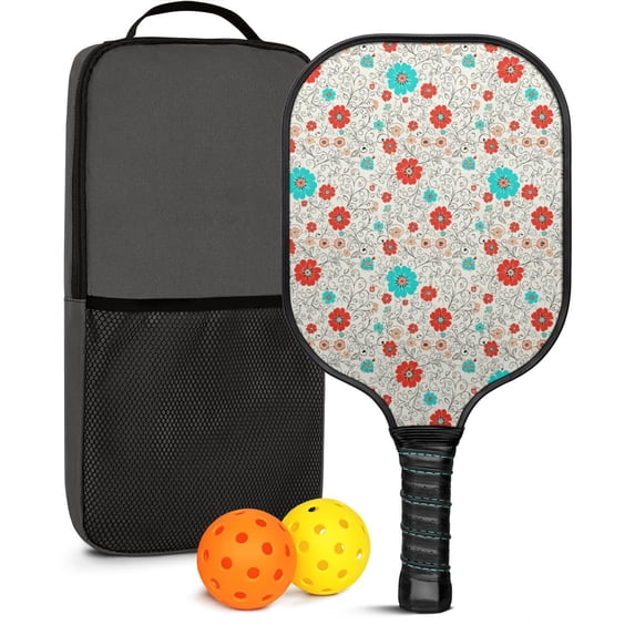 Pickleball Paddles Set,Pioneer Flower Floral Print Pattern Fiberglass Surface Pickleball Racket Set with 2 Indoor Outdoor Pickleball Balls and Pickleball Bag,Pickle-ball Equipment