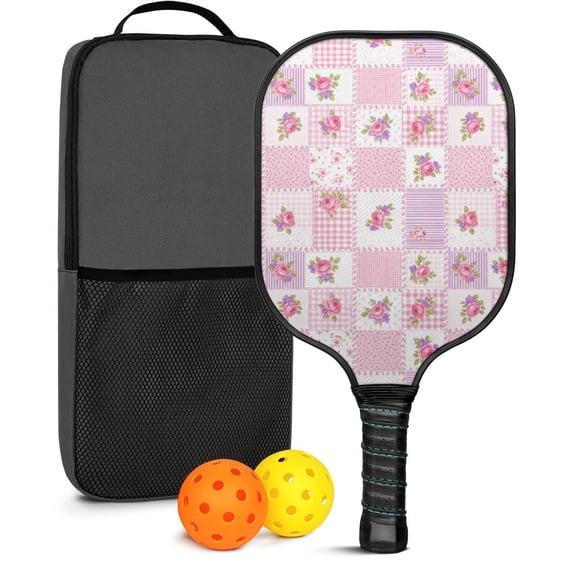 Pickleball Paddles Set,Pioneer Flower Floral Print Pattern Fiberglass Surface Pickleball Racket Set with 2 Indoor Outdoor Pickleball Balls and Pickleball Bag,Pickle-ball Equipment