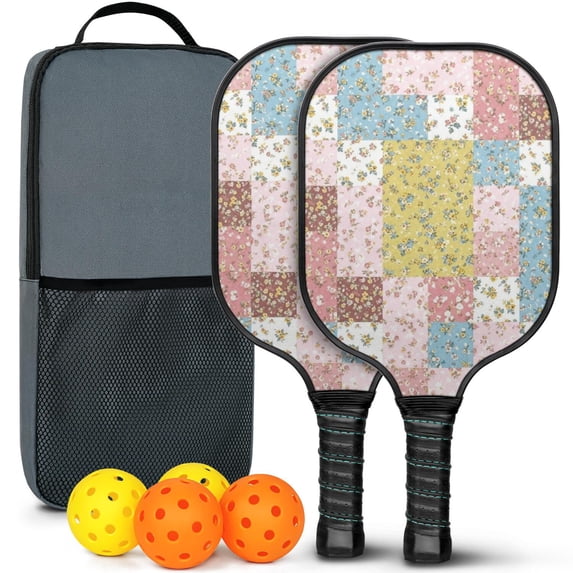 Pickleball Paddles Set,Pioneer Flower Floral Print Pattern Fiberglass Surface Pickleball Racket Set with 2 Indoor Outdoor Pickleball Balls and Pickleball Bag,Pickle-ball Equipment