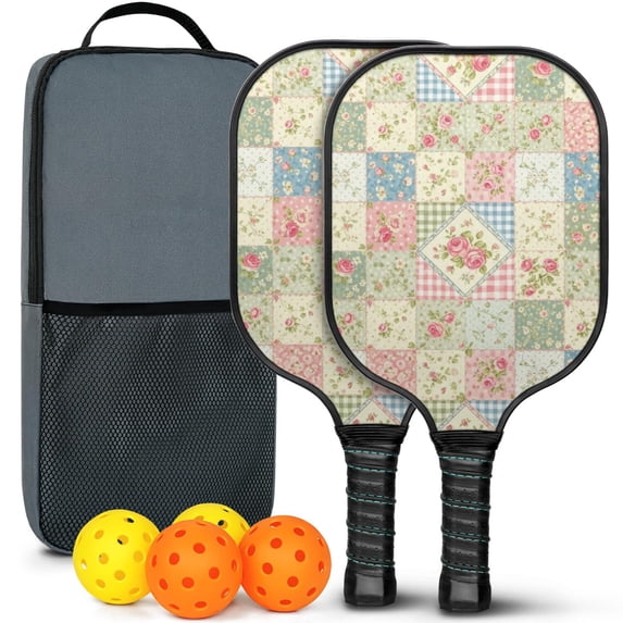 Pickleball Paddles Set,Pioneer Flower Floral Print Pattern Fiberglass Surface Pickleball Racket Set with 2 Indoor Outdoor Pickleball Balls and Pickleball Bag,Pickle-ball Equipment