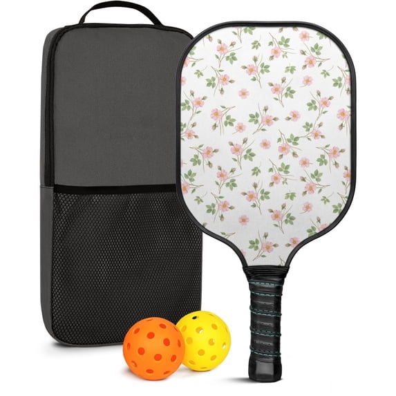 Pickleball Paddles Set,Pioneer Flower Floral Print Pattern Fiberglass Surface Pickleball Racket Set with 2 Indoor Outdoor Pickleball Balls and Pickleball Bag,Pickle-ball Equipment
