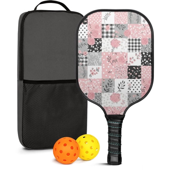 Pickleball Paddles Set,Pioneer Flower Floral Print Pattern Fiberglass Surface Pickleball Racket Set with 2 Indoor Outdoor Pickleball Balls and Pickleball Bag,Pickle-ball Equipment