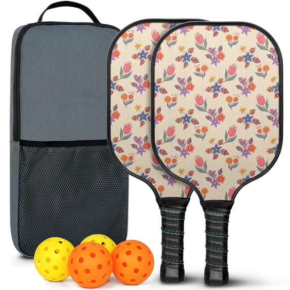 Pickleball Paddles Set,Pioneer Flower Floral Print Pattern Fiberglass Surface Pickleball Racket Set with 2 Indoor Outdoor Pickleball Balls and Pickleball Bag,Pickle-ball Equipment