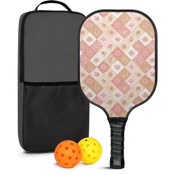 Pickleball Paddles Set,Pioneer Flower Floral Print Pattern Fiberglass Surface Pickleball Racket Set with 2 Indoor Outdoor Pickleball Balls and Pickleball Bag,Pickle-ball Equipment