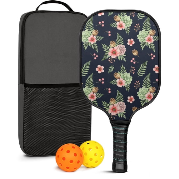 Pickleball Paddles Set,Pioneer Flower Floral Print Pattern Fiberglass Surface Pickleball Racket Set with 2 Indoor Outdoor Pickleball Balls and Pickleball Bag,Pickle-ball Equipment