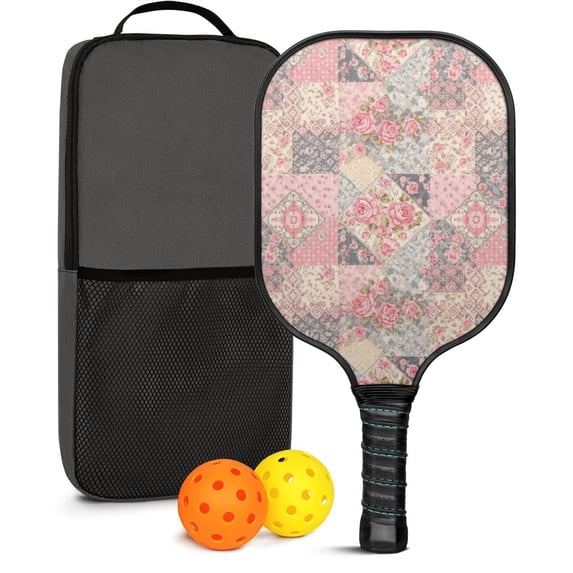 Pickleball Paddles Set,Pioneer Flower Floral Print Pattern Fiberglass Surface Pickleball Racket Set with 2 Indoor Outdoor Pickleball Balls and Pickleball Bag,Pickle-ball Equipment