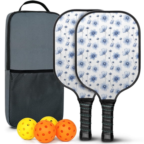 Pickleball Paddles Set,Pioneer Flower Floral Print Pattern Fiberglass Surface Pickleball Racket Set with 2 Indoor Outdoor Pickleball Balls and Pickleball Bag,Pickle-ball Equipment