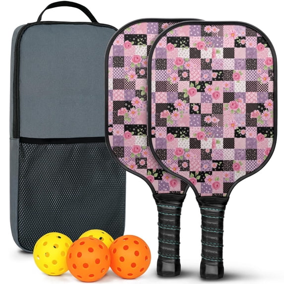 Pickleball Paddles Set,Pioneer Flower Floral Print Pattern Fiberglass Surface Pickleball Racket Set with 2 Indoor Outdoor Pickleball Balls and Pickleball Bag,Pickle-ball Equipment