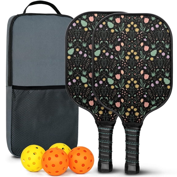 Pickleball Paddles Set,Pioneer Flower Floral Print Pattern Fiberglass Surface Pickleball Racket Set with 2 Indoor Outdoor Pickleball Balls and Pickleball Bag,Pickle-ball Equipment