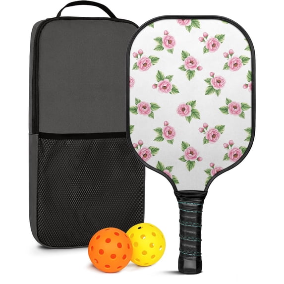Pickleball Paddles Set,Pioneer Flower Floral Print Pattern Fiberglass Surface Pickleball Racket Set with 2 Indoor Outdoor Pickleball Balls and Pickleball Bag,Pickle-ball Equipment