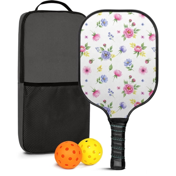 Pickleball Paddles Set,Pioneer Flower Floral Print Pattern Fiberglass Surface Pickleball Racket Set with 2 Indoor Outdoor Pickleball Balls and Pickleball Bag,Pickle-ball Equipment