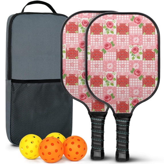 Pickleball Paddles Set,Pioneer Flower Floral Print Pattern Fiberglass Surface Pickleball Racket Set with 2 Indoor Outdoor Pickleball Balls and Pickleball Bag,Pickle-ball Equipment