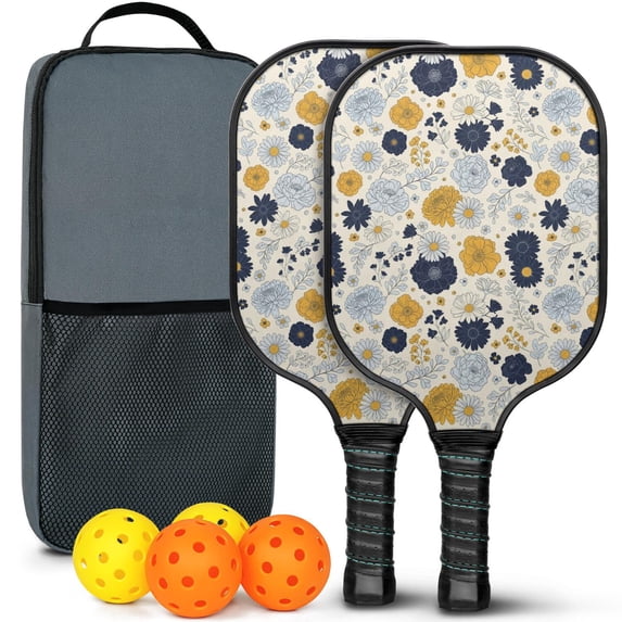 Pickleball Paddles Set,Pioneer Flower Floral Print Pattern Fiberglass Surface Pickleball Racket Set with 2 Indoor Outdoor Pickleball Balls and Pickleball Bag,Pickle-ball Equipment