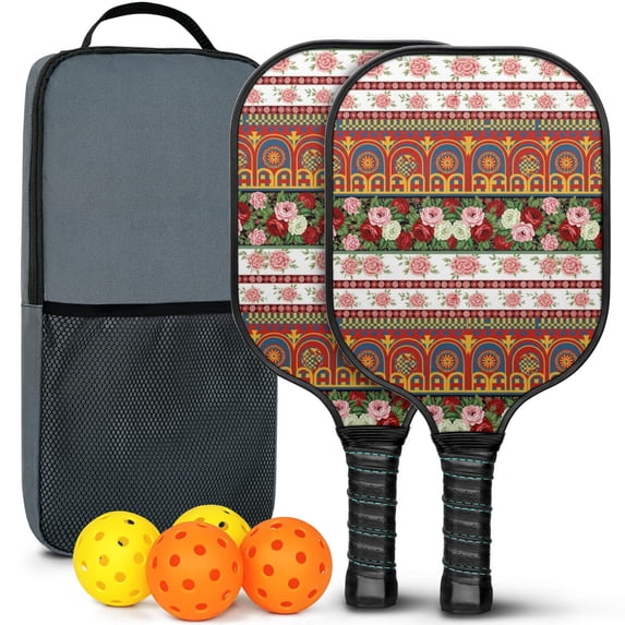Pickleball Paddles Set,Pioneer Flower Floral Print Pattern Fiberglass Surface Pickleball Racket Set with 2 Indoor Outdoor Pickleball Balls and Pickleball Bag,Pickle-ball Equipment
