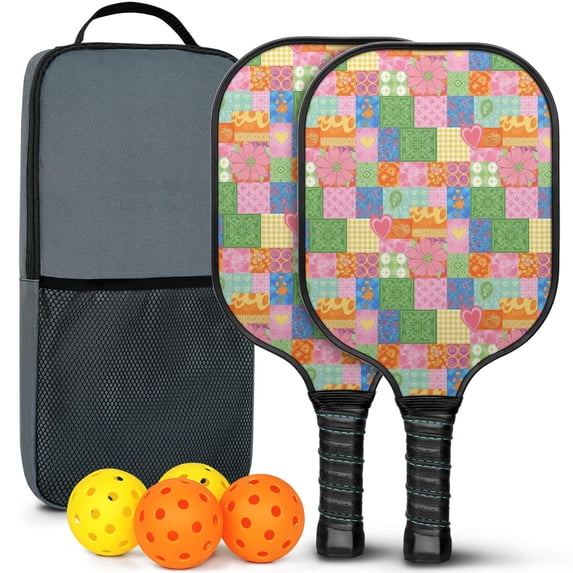 Pickleball Paddles Set,Pioneer Flower Floral Print Pattern Fiberglass Surface Pickleball Racket Set with 2 Indoor Outdoor Pickleball Balls and Pickleball Bag,Pickle-ball Equipment