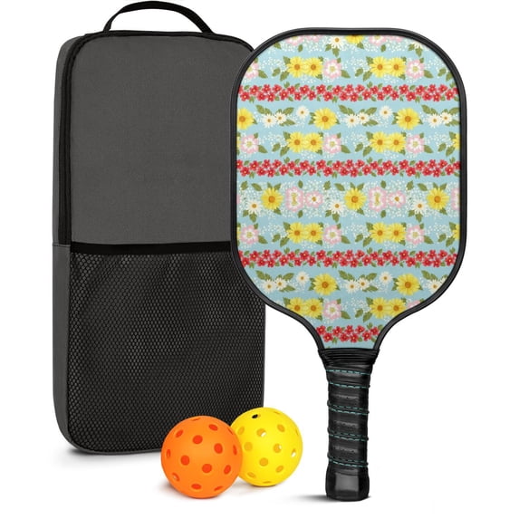 Pickleball Paddles Set,Pioneer Flower Floral Print Pattern Fiberglass Surface Pickleball Racket Set with 2 Indoor Outdoor Pickleball Balls and Pickleball Bag,Pickle-ball Equipment