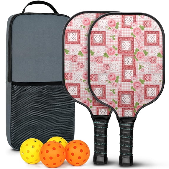Pickleball Paddles Set,Pioneer Flower Floral Print Pattern Fiberglass Surface Pickleball Racket Set with 2 Indoor Outdoor Pickleball Balls and Pickleball Bag,Pickle-ball Equipment