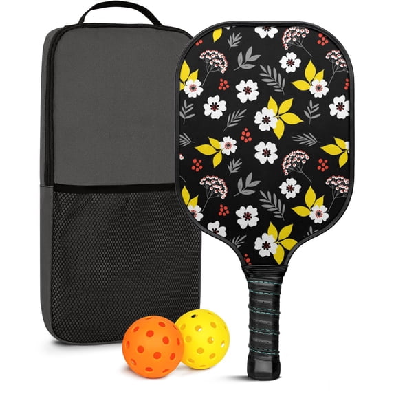 Pickleball Paddles Set,Pioneer Flower Floral Print Pattern Fiberglass Surface Pickleball Racket Set with 2 Indoor Outdoor Pickleball Balls and Pickleball Bag,Pickle-ball Equipment