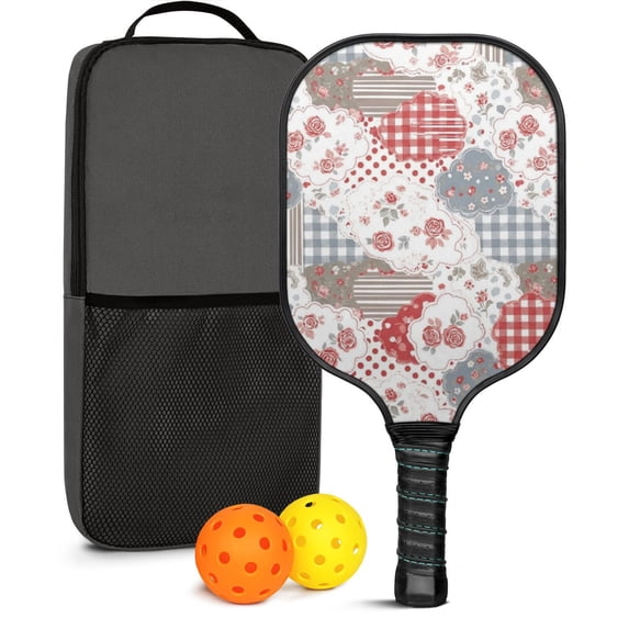 Pickleball Paddles Set,Pioneer Flower Floral Print Pattern Fiberglass Surface Pickleball Racket Set with 2 Indoor Outdoor Pickleball Balls and Pickleball Bag,Pickle-ball Equipment