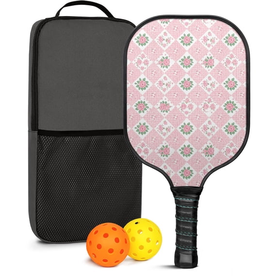 Pickleball Paddles Set,Pioneer Flower Floral Print Pattern Fiberglass Surface Pickleball Racket Set with 2 Indoor Outdoor Pickleball Balls and Pickleball Bag,Pickle-ball Equipment