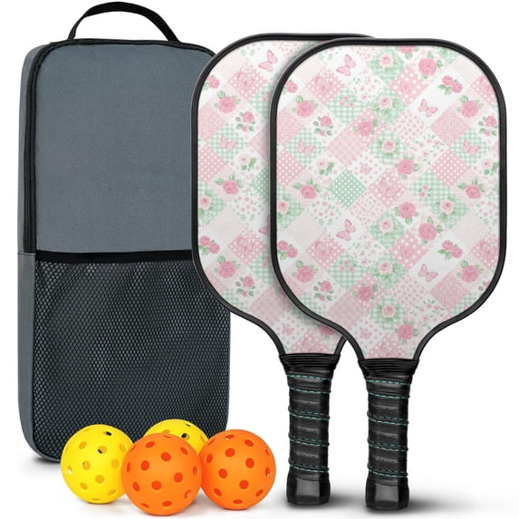 Pickleball Paddles Set,Pioneer Flower Floral Print Pattern Fiberglass Surface Pickleball Racket Set with 2 Indoor Outdoor Pickleball Balls and Pickleball Bag,Pickle-ball Equipment