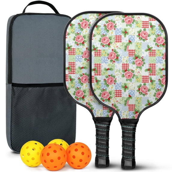 Pickleball Paddles Set,Pioneer Flower Floral Print Pattern Fiberglass Surface Pickleball Racket Set with 2 Indoor Outdoor Pickleball Balls and Pickleball Bag,Pickle-ball Equipment