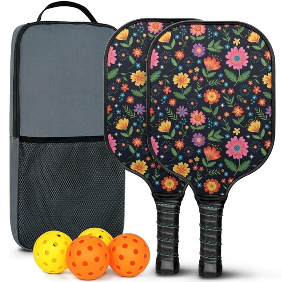 Pickleball Paddles Set,Pioneer Flower Floral Print Pattern Fiberglass Surface Pickleball Racket Set with 2 Indoor Outdoor Pickleball Balls and Pickleball Bag,Pickle-ball Equipment
