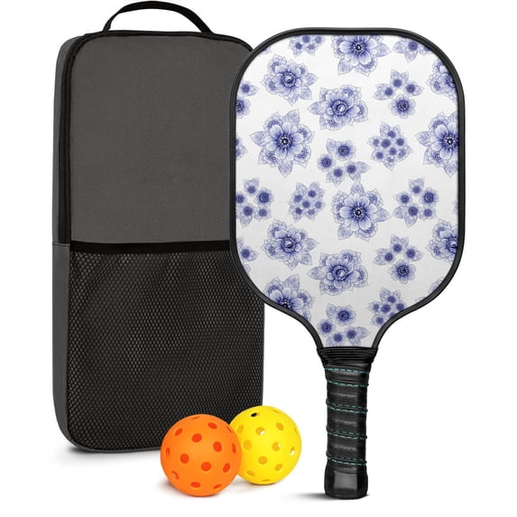 Pickleball Paddles Set,Pioneer Flower Floral Print Pattern Fiberglass Surface Pickleball Racket Set with 2 Indoor Outdoor Pickleball Balls and Pickleball Bag,Pickle-ball Equipment