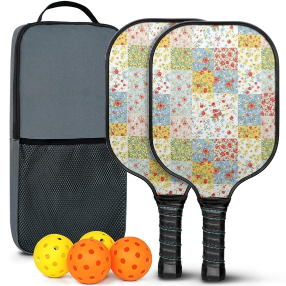 Pickleball Paddles Set,Pioneer Flower Floral Print Pattern Fiberglass Surface Pickleball Racket Set with 2 Indoor Outdoor Pickleball Balls and Pickleball Bag,Pickle-ball Equipment