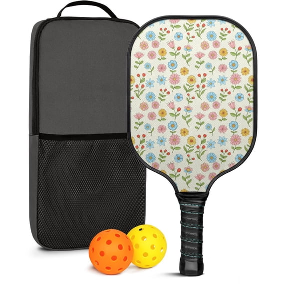 Pickleball Paddles Set,Pioneer Flower Floral Print Pattern Fiberglass Surface Pickleball Racket Set with 2 Indoor Outdoor Pickleball Balls and Pickleball Bag,Pickle-ball Equipment