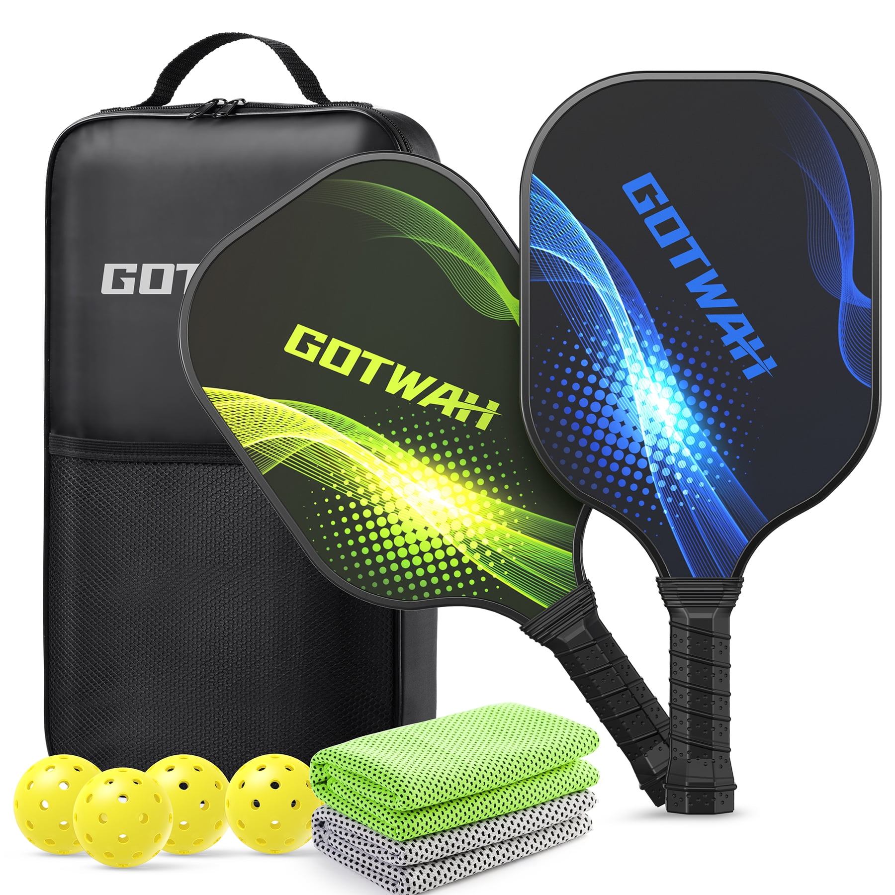 Driveway Games Portable Outdoor Pickleball Set. 2 Wood Racket Paddles, 2  Pickelballs, Bag and Net System Equipment (PB-00157),Blue