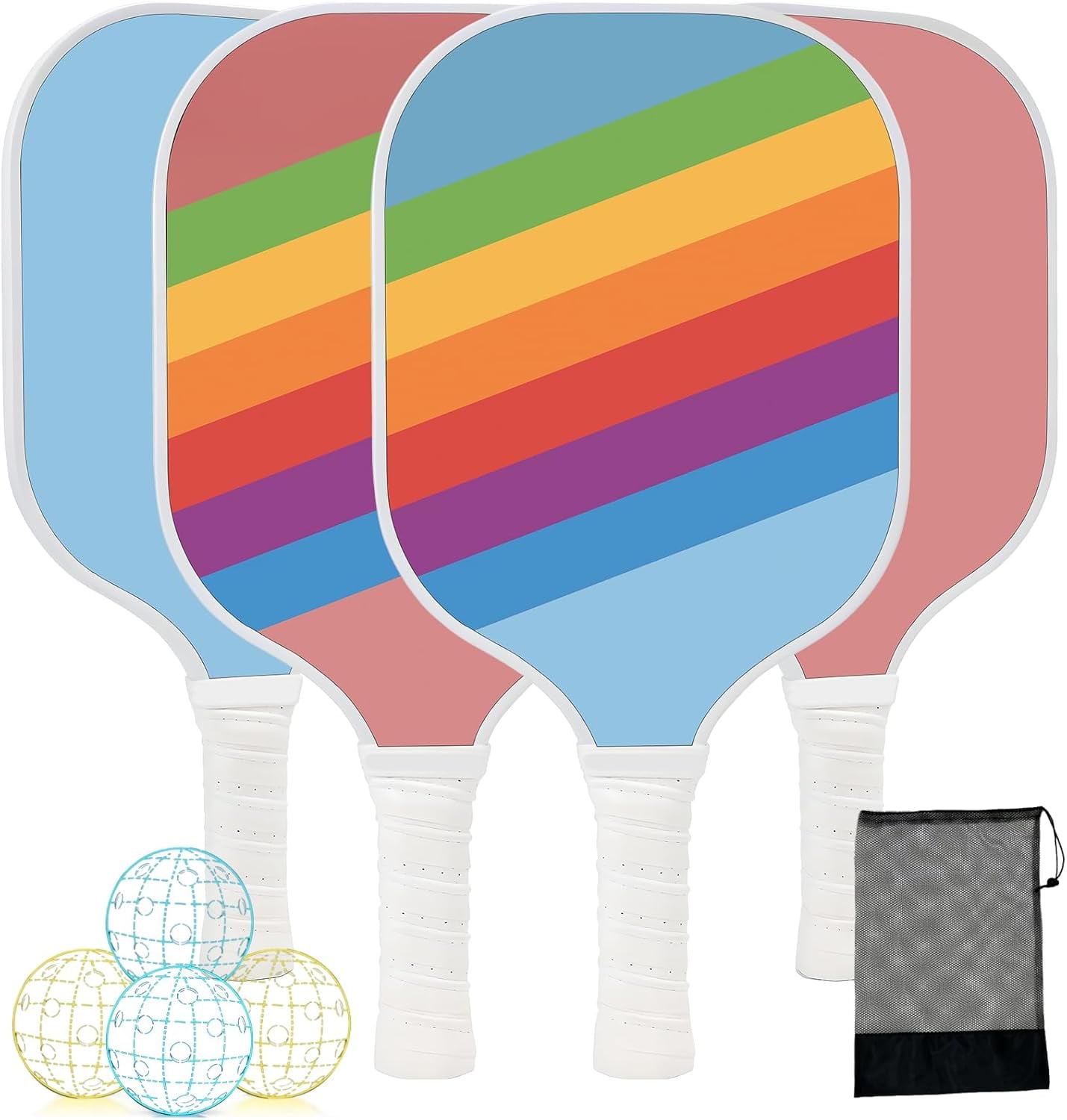 Pickleball Paddles Set of 4, Lightweight and Durable Pickleball Set Pickle Ball Rackets Premium Wooden with 4 Balls