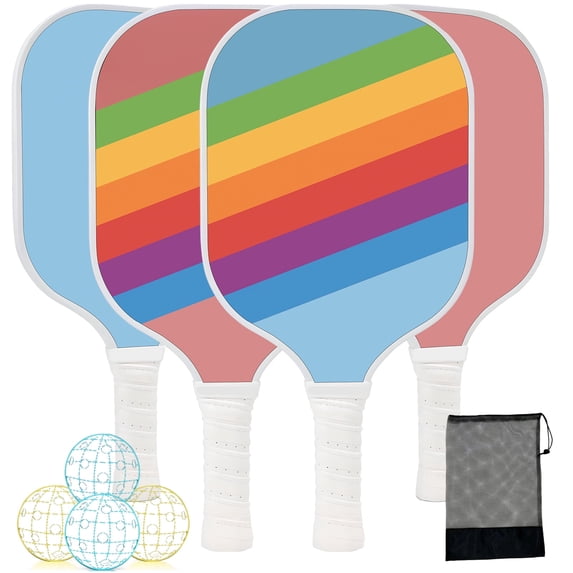 Pickleball Paddles Set of 4, Lightweight and Durable Pickleball Set Pickle Ball Rackets Premium Wooden with 4 Balls