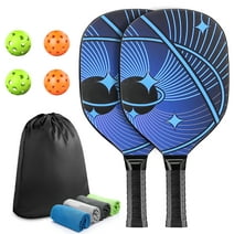 Pickleball Paddles, Pickleball Starter Set with 2 Premium Wood Pickle ball Paddle Set for All Ages, 4 Cooling Towels & Carring Bag, Ergonomic Cushion Grip, 2 Outdoor Balls 2 Indoor Balls, Blue