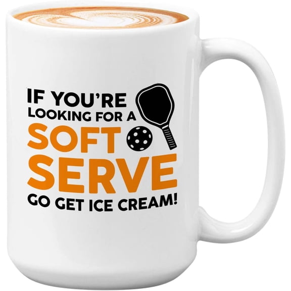 Pickleball Player Mug White 15oz - Looking for Soft Serve - Pickle Baller Highball Padle Sport Outdoor Racket Athelete