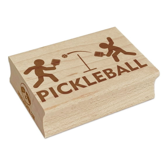 Pickleball Players Volley Sport Rectangle Rubber Stamp Stamping Scrapbooking Crafting - Small 1.7in