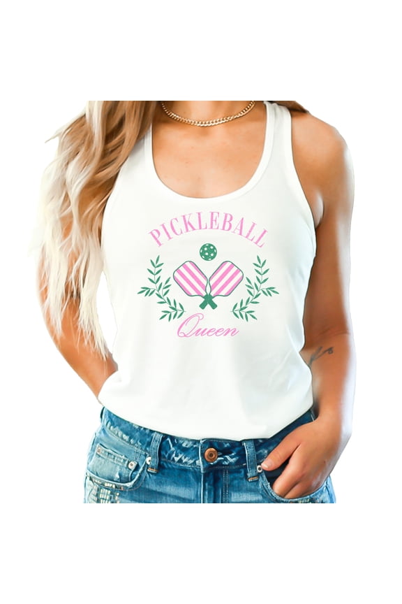 Pickleball Queen Tank Top for Women and Teens Funny and Sporty Pickleball Player Graphic Shirt White Tank Top Medium